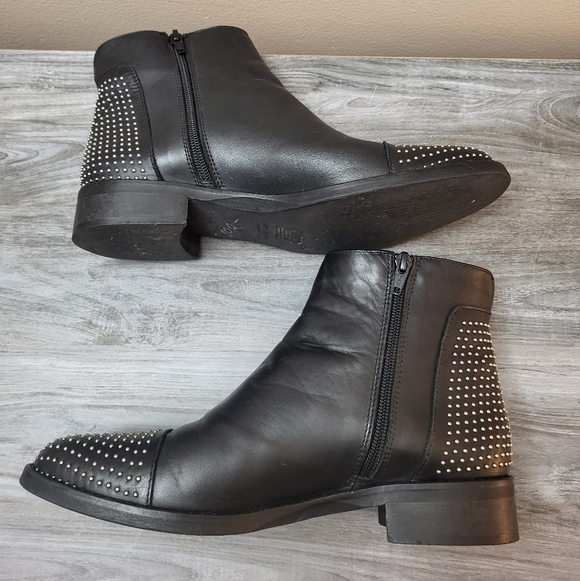 Stelle Monelle Studded Black Leather Ankle Boots Size 40 - Picture 6 of 13